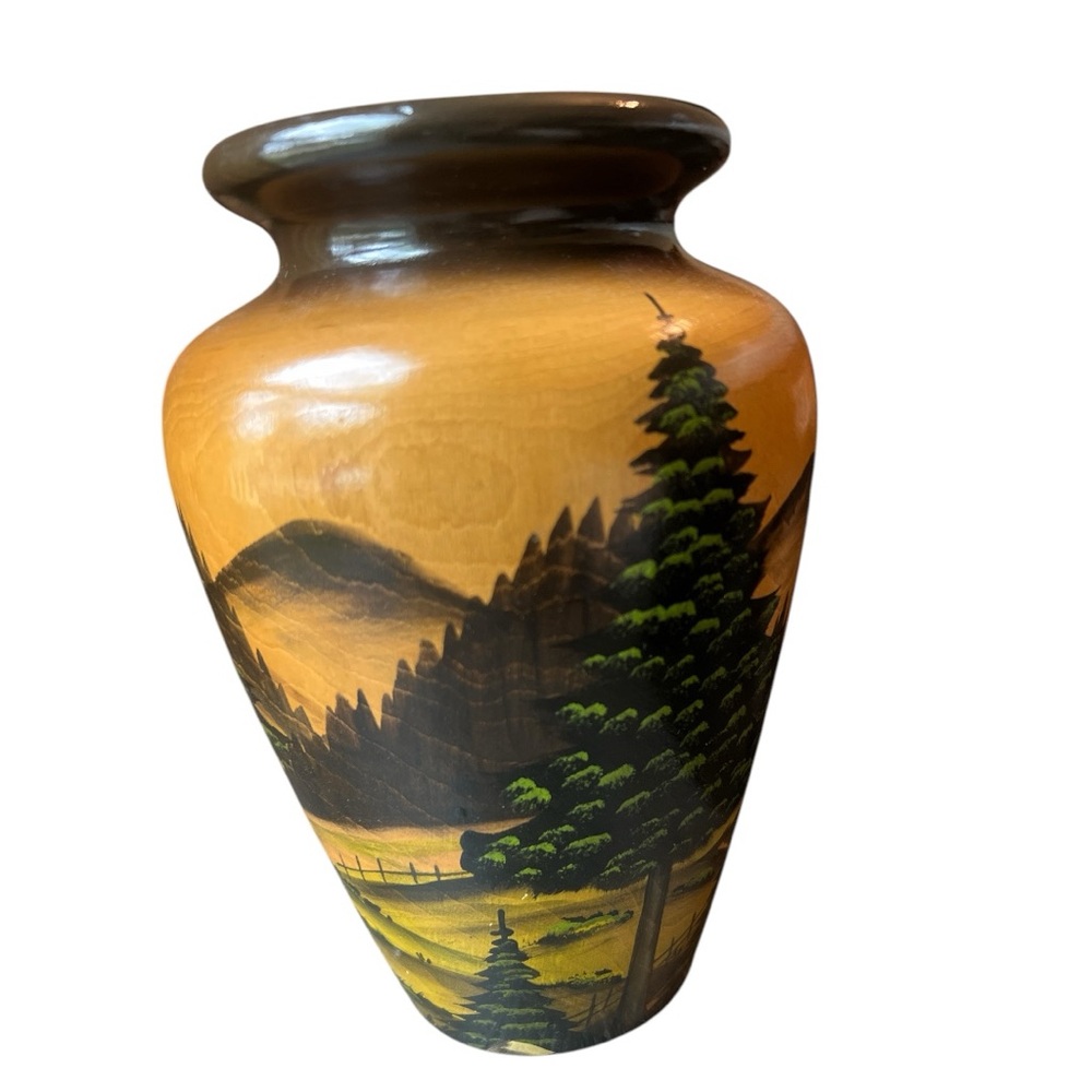 Vintage Black Forest Germany Lathe Turned Vase Chalet Chateau Hand Carved Paint - Picture 3 of 7